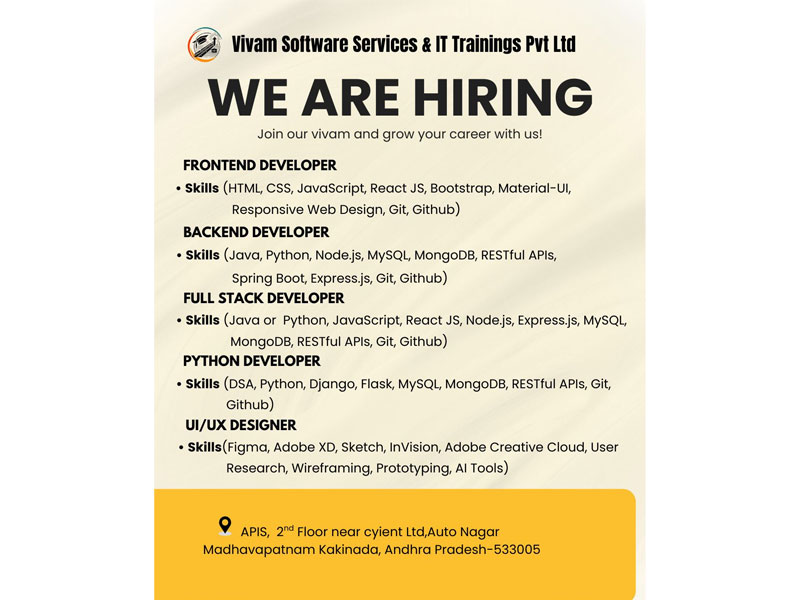 Exclusive Technical (IT) Hirings in our Kakinada