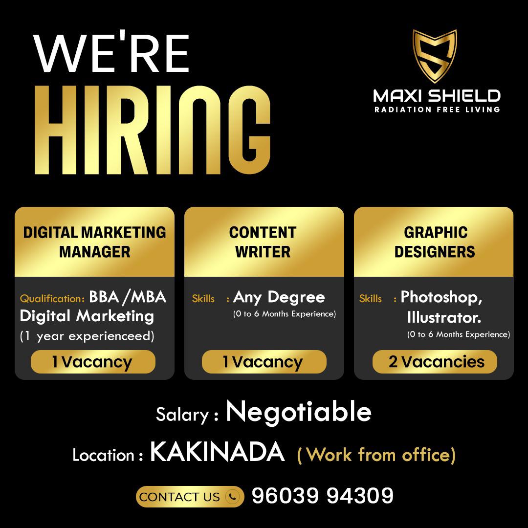 Digital Marketing Manager, Content Writer & Graphic Designer Jobs in Kakinada