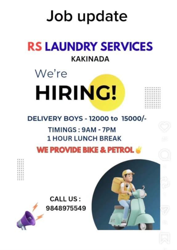 Delivery Boys Job in Kakinada – RS Laundry Services