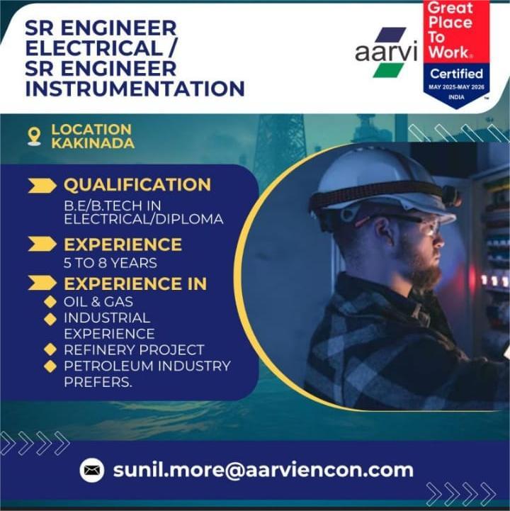 Senior Engineer Electrical & Instrumentation Jobs in Kakinada | Aarvi Encon