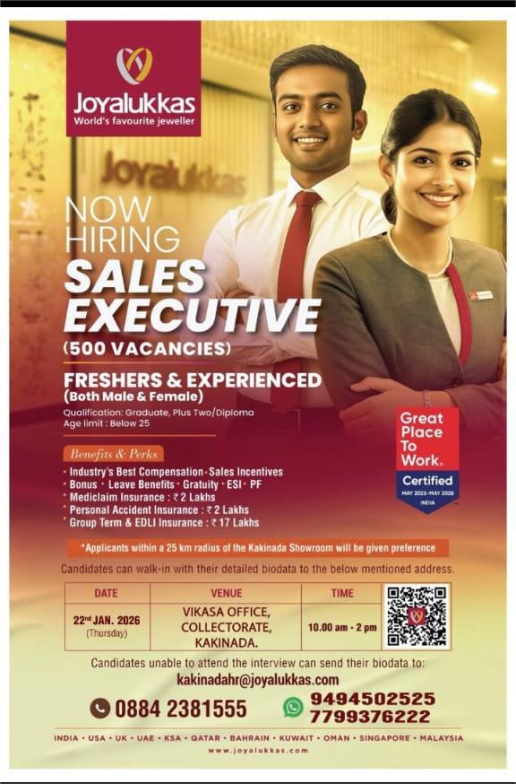 Sales Executive Jobs in Kakinada – Joyalukkas