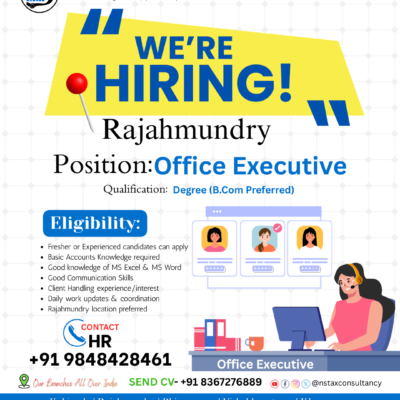 Office Executive Jobs in Rajahmundry – NS Tax Consultancy Hiring Female Candidates