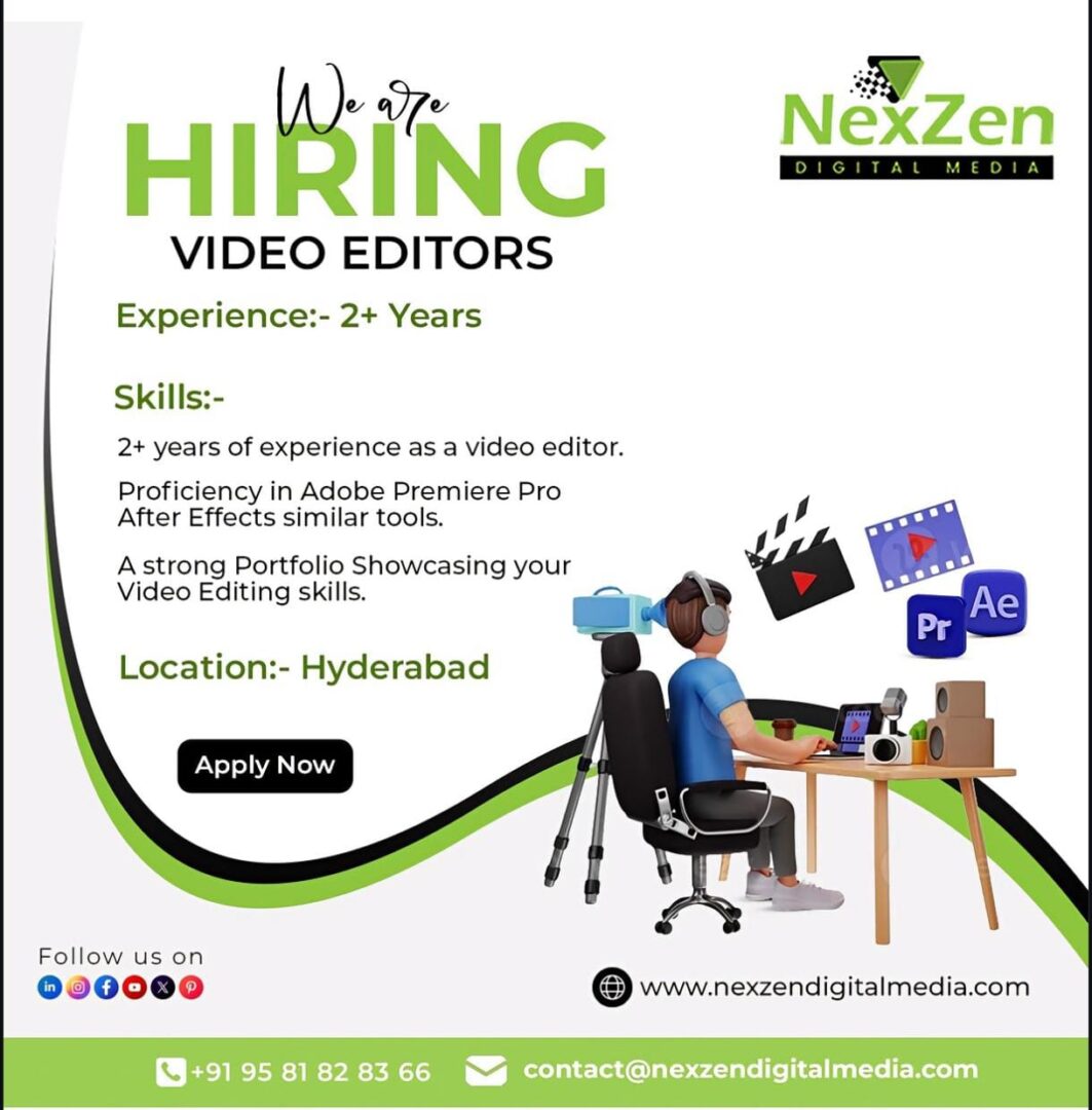 Video Editor Jobs in Hyderabad (2+ Years Experience) – Apply Now