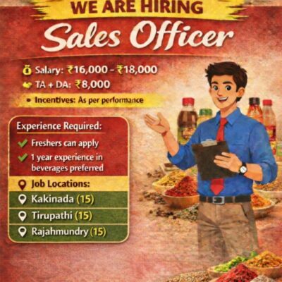 Sales Officer Jobs in Kakinada, Tirupati & Rajahmundry – Bindu Zeera (45 Vacancies)
