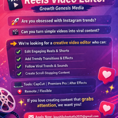 Reels Video Editor Jobs (Remote/Flexible) – Growth Genesis Media Hiring Now