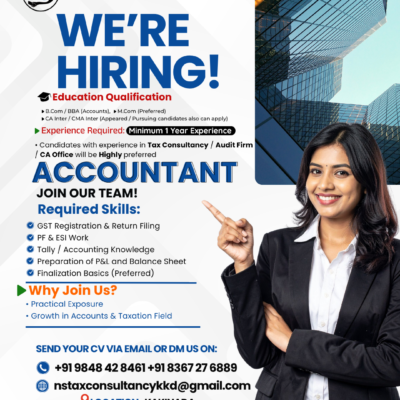 Accountant Job in Kakinada | NS Tax Consultancy Hiring Accountant 2026