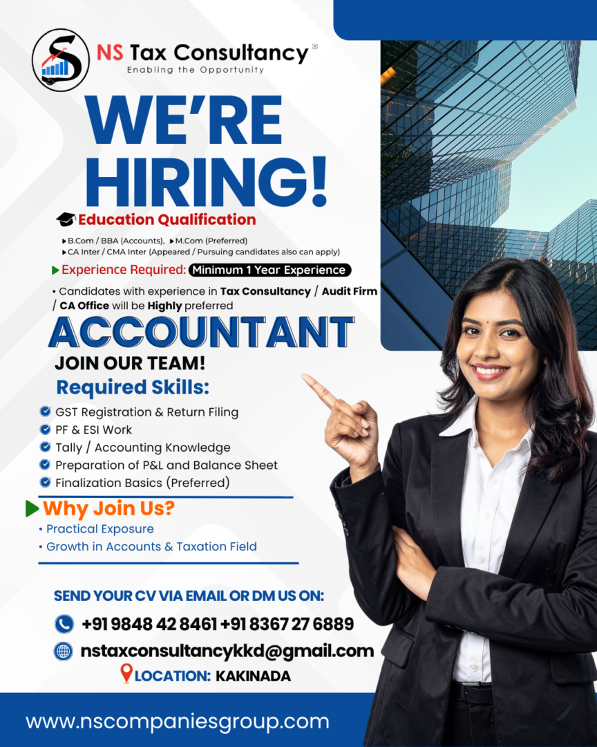 Accountant Job in Kakinada | NS Tax Consultancy Hiring Accountant 2026