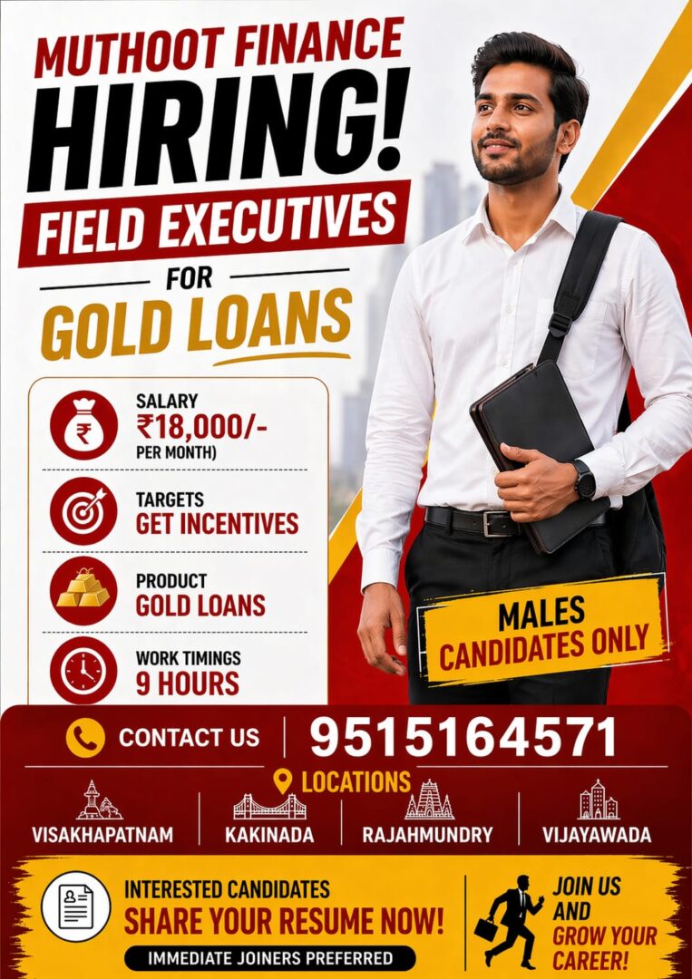 Field Executive Jobs in Kakinada | Gold Loan Sales – Muthoot Finance Hiring
