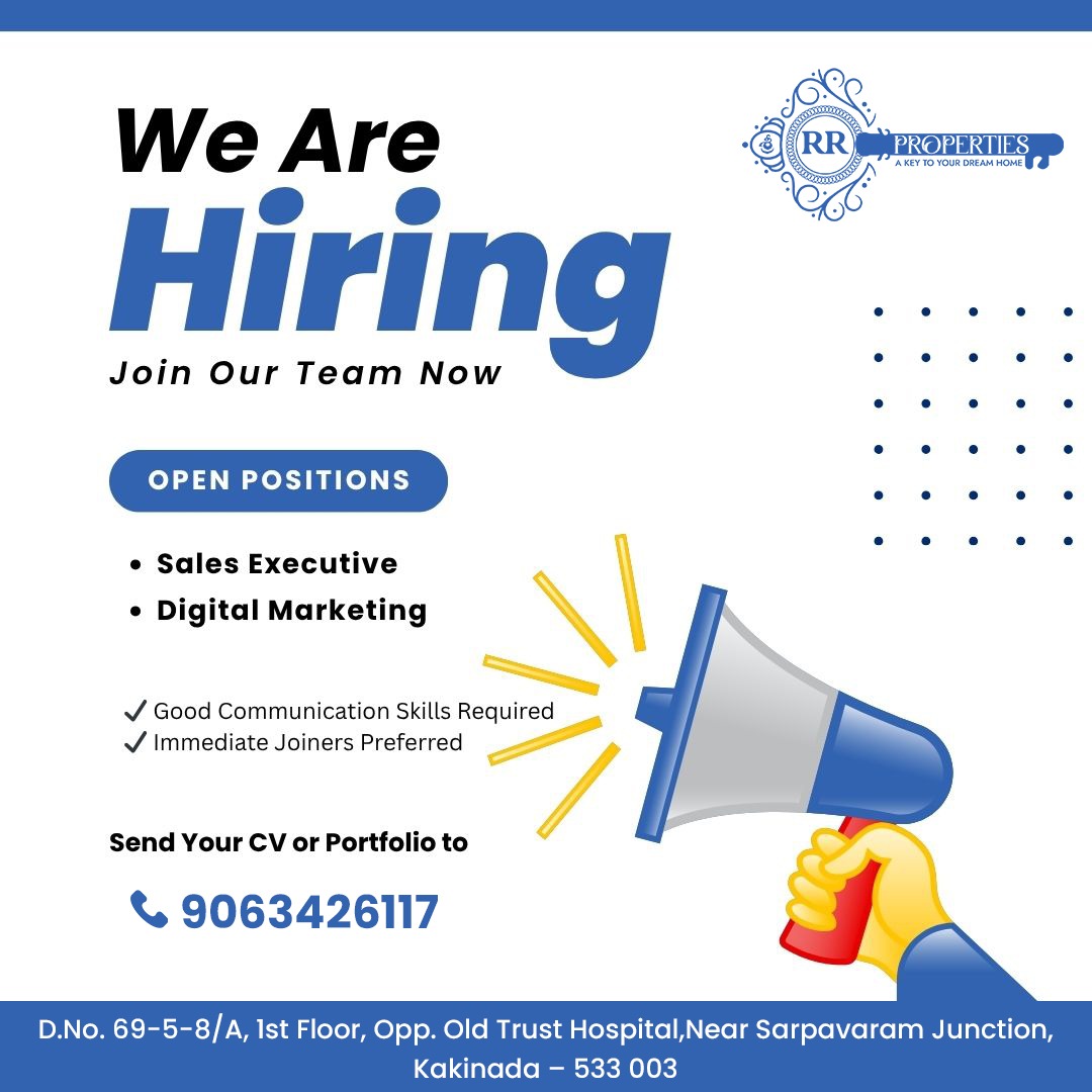 Sales Executive & Digital Marketing Jobs in Kakinada – RR Properties Hiring Now