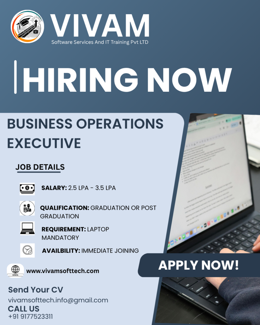 Business Operations Executive Hiring - Vivam Software Services And IT Trainings Pvt. Ltd.