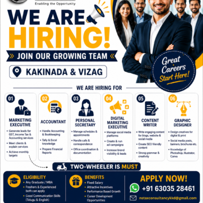 NS Tax Consultancy Hiring – Multiple Job Openings in Kakinada & Vizag