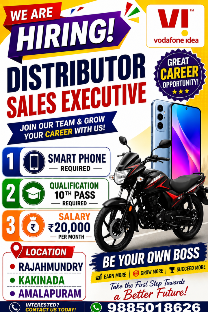 Distributor Sales Executive Jobs in Kakinada, Rajahmundry & Amalapuram – VI Hiring 2026