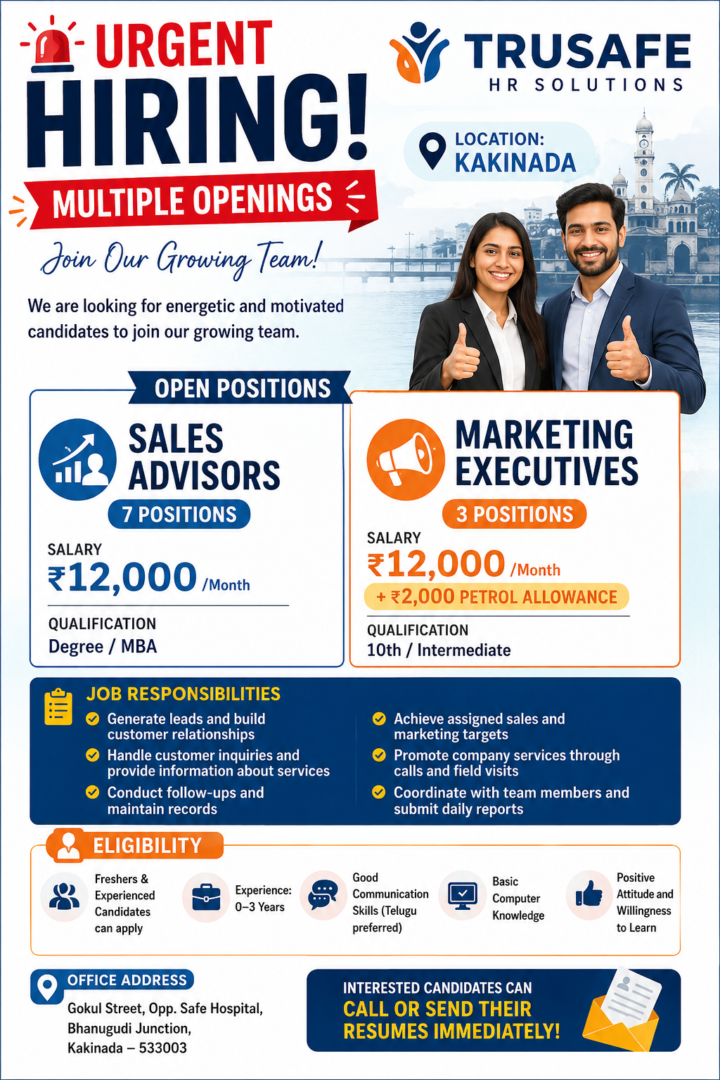 Sales Advisor & Marketing Executive Jobs in Kakinada