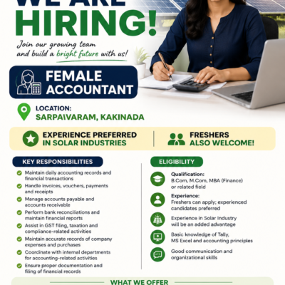 Female Accountant Jobs in Kakinada | SVK Solar Industries