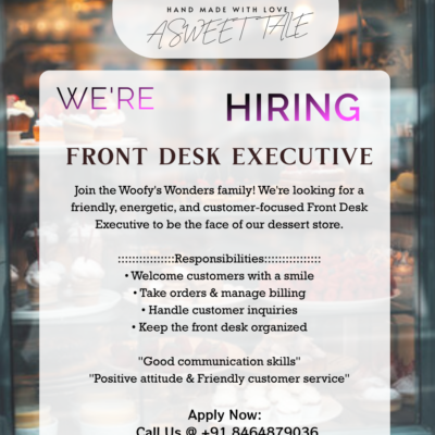 Front Desk Executive Jobs in Kakinada – Woofy's Wonders