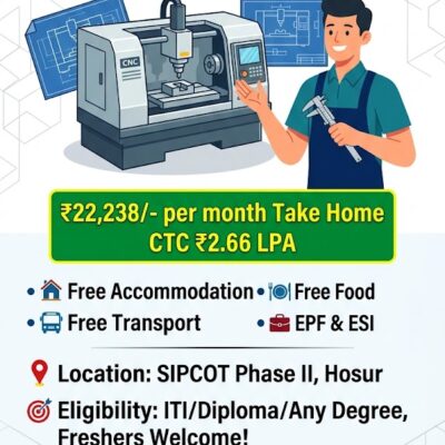 CNC Operator Jobs in Hosur 2026 | Freshers Hiring | Free Food & Accommodation