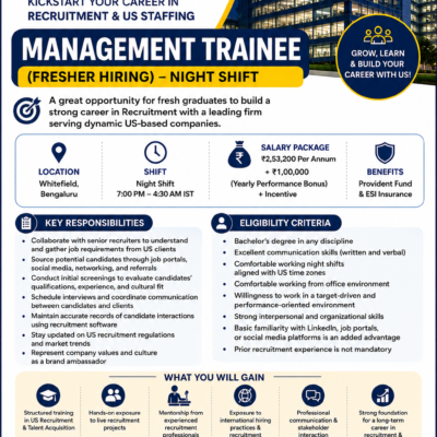 MANAGEMENT TRAINEE – US RECRUITMENT (FRESHERS)