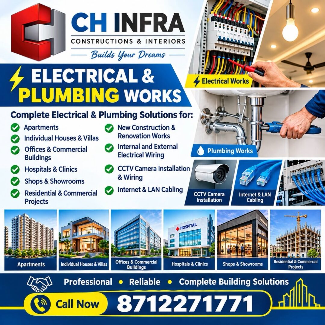 ✨ We Construct Individual Houses & Apartments -Material Contract - Starts from 1800rs/sft, 2000rs/sft, 2300rs/sft -House Renovation Works -Slab Leakage Works 📞 For more details: 8712271771 🎨 We Do Interior Works - Starts from ₹700/sft -Modular Cupboard