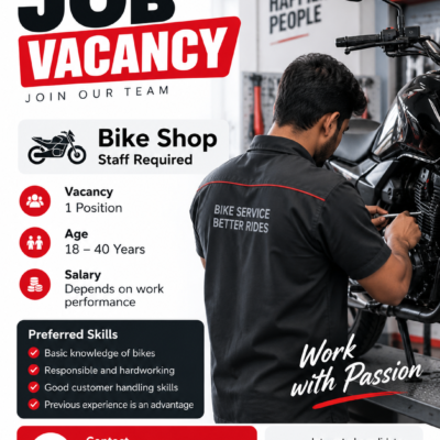 Bike Shop Jobs in Kakinada | 1 Vacancy | Salary Based on Work
