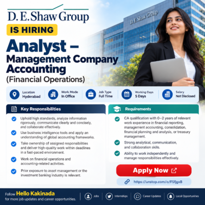 D. E. Shaw Group Hiring Analyst – Management Company Accounting in Hyderabad