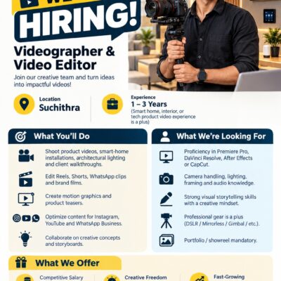 Videographer & Video Editor Jobs in Suchitra, Hyderabad – Homevik Smart Solutions
