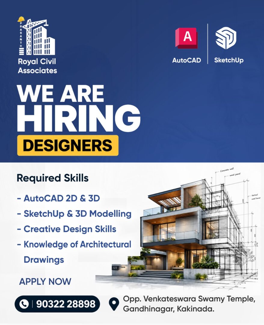 AutoCAD Designer & SketchUp 3D Designer Jobs in Kakinada